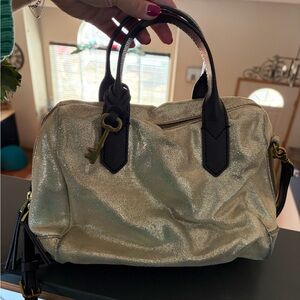 Fossil Gold Satchel with Black Accents